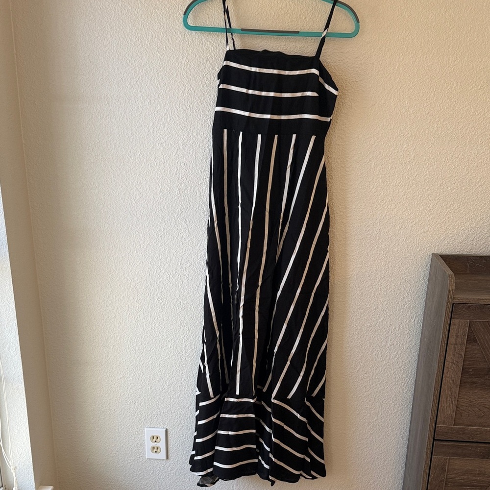 Pink Lily Black and White Striped Maxi Dress